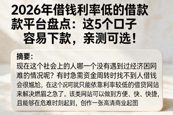 2026年借钱利率低的借款平台盘点:这5个口子容易下款,亲测可选!