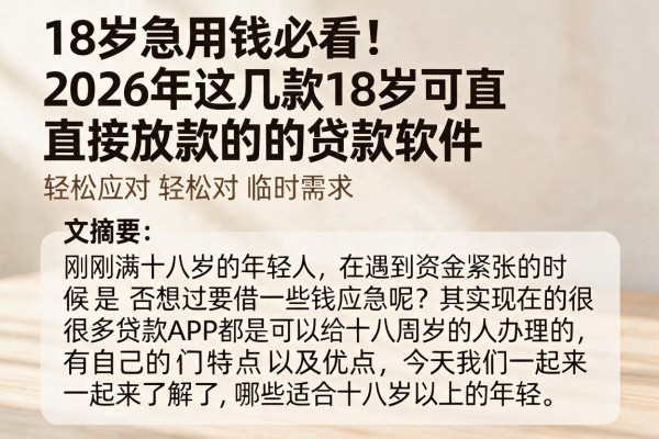 18岁急用钱必看!2026年这几款18岁可直接放款的贷款软件,轻松应对临时需求