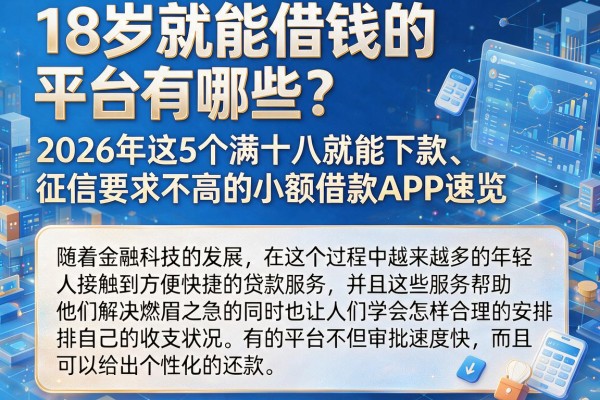 18岁就能借钱的平台有哪些？2026年这5个满十八就能下款、征信要求不高的小额借款APP速览