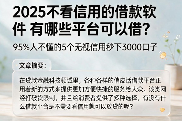 2025不看信用的借款软件有哪些平台可以借?95%人不懂的5个无视信用秒下3000口子