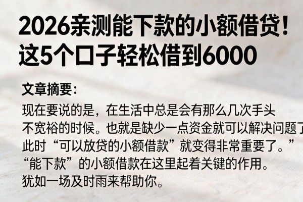 2026亲测能下款的小额借贷!这5个口子轻松借到6000