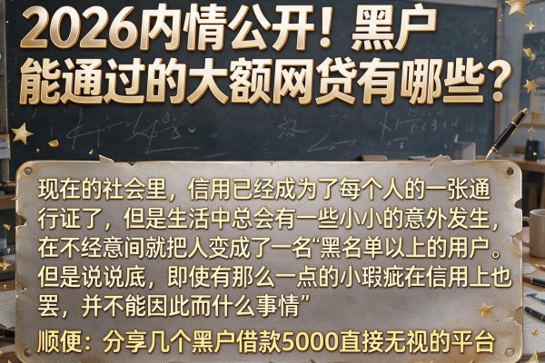 2026内情公开!黑户能通过的大额网贷有哪些?顺便分享几个黑户借款5000直接无视的平台