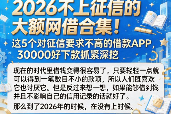 2026不上征信的大额网借合集!这5个对征信要求不高的借款APP,30000好下款抓紧深挖
