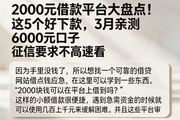 2000元借款平台大盘点!这5个好下款,3月亲测6000元口子,征信要求不高速看