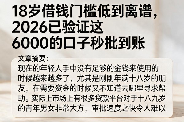 18岁借钱门槛低到离谱,2026已验证这6000的口子秒批到账