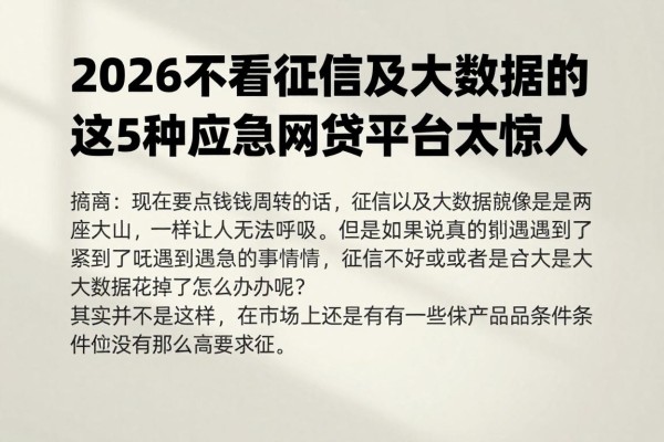 2026不看征信及大数据的贷款有哪些?这5种应急网贷平台太惊人