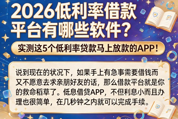 2026低利率借款平台有哪些软件？实测这5个低利率贷款马上放款的APP！