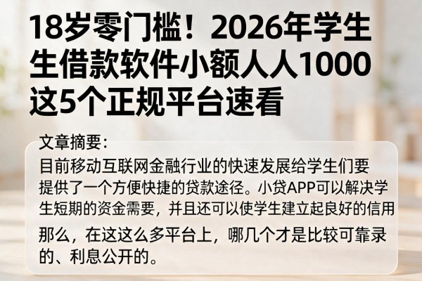 18岁零门槛!2026年学生借款软件小额人人1000,这5个正规平台速看