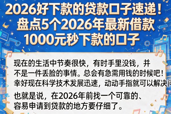 2026好下款的贷款口子速递!盘点5个2026年最新借款1000元秒下款的口子