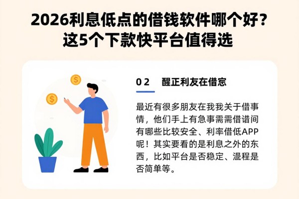 2026利息低点的借钱软件哪个好？这5个下款快平台值得选！