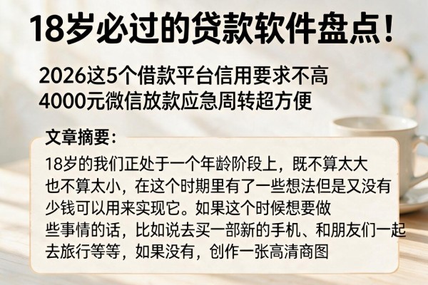 18岁必过的贷款软件盘点!2026这5个借款平台信用要求不高,4000元微信放款应急周转超方便