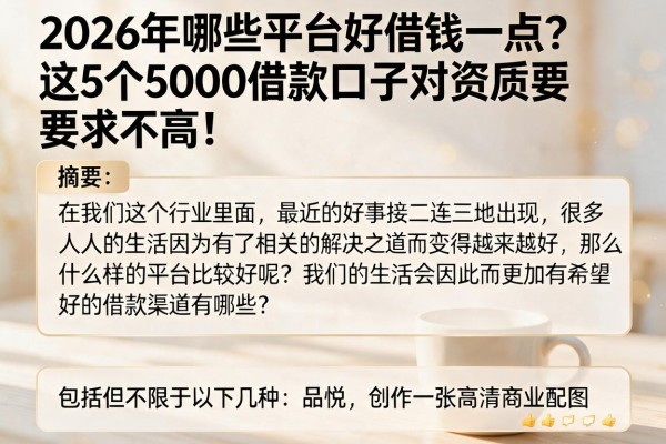 2026年哪些平台好借钱一点?这5个5000借款口子对资质要求不高!