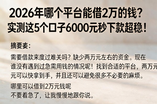 2026年哪个平台能借2万的钱?实测这5个口子6000元秒下款超稳!