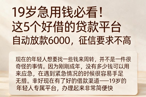 19岁急用钱必看!这5个好借的贷款平台自动放款6000,征信要求不高