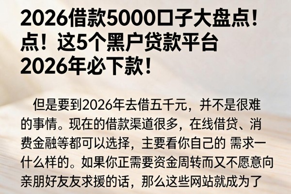 2026借款5000口子大盘点！这5个黑户贷款平台2026年必下款！