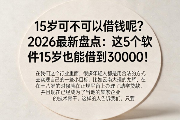 15岁可不可以借钱呢?2026最新盘点:这5个软件15岁也能借到30000!