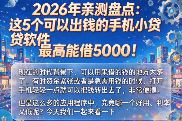 2026年亲测盘点:这5个可以出钱的手机小贷软件,最高能借5000!