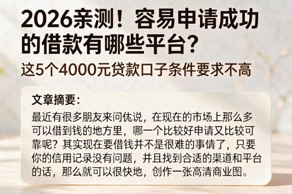 2026亲测!容易申请成功的借款有哪些平台?这5个4000元贷款口子条件要求不高