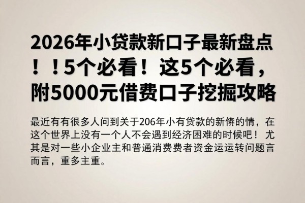 2026年小额贷款新口子最新盘点!这5个必看,附5000元借款口子挖掘攻略