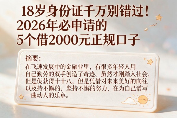 18岁身份证千万别错过!2026年必申请的5个借2000元正规口子