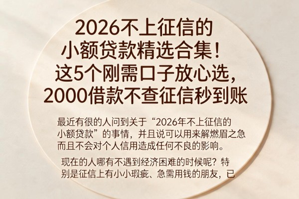 2026不上征信的小额贷款精选合集！这5个刚需口子放心选，2000借款不查征信秒到账