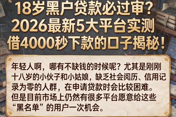 18岁黑户贷款必过审?2026最新5大平台实测,借4000秒下款的口子揭秘!