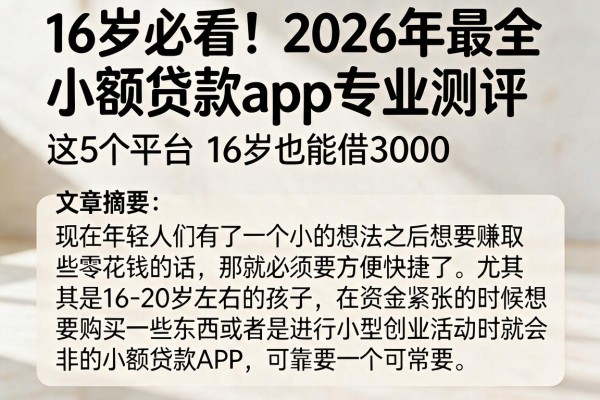 16岁必看!2026年最全小额贷款app专业测评,这5个平台16岁也能借3000