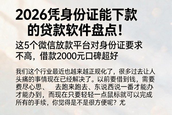 2026凭身份证能下款的贷款软件盘点!这5个微信放款平台对身份证要求不高,借款2000元口碑超好