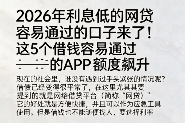 2026年利息低的网贷容易通过的口子来了！这5个借钱容易通过的APP额度飙升