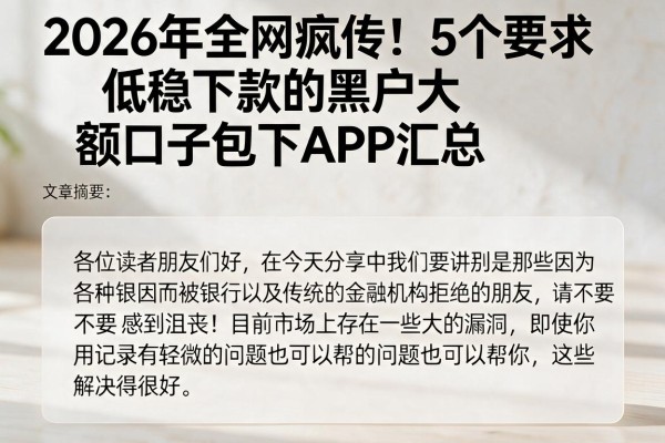 2026年全网疯传！5个要求低稳下款的黑户大额口子包下APP汇总