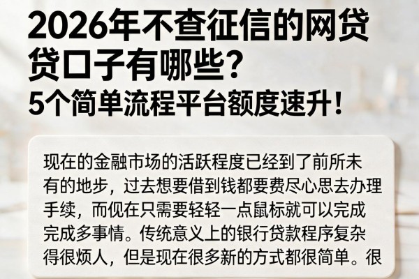 2026年不查征信的网贷口子有哪些？5个简单流程平台额度速升！