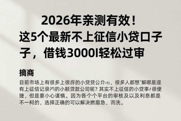 2026年亲测有效!这5个最新不上征信的小贷口子,借钱30000轻松过审