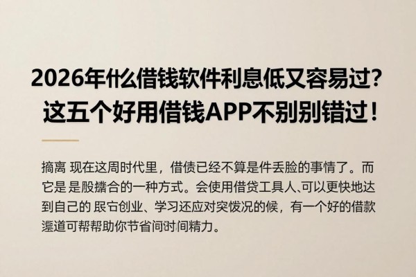 2026年什么借钱软件利息低又容易过?这五个好用借钱APP千万别错过!