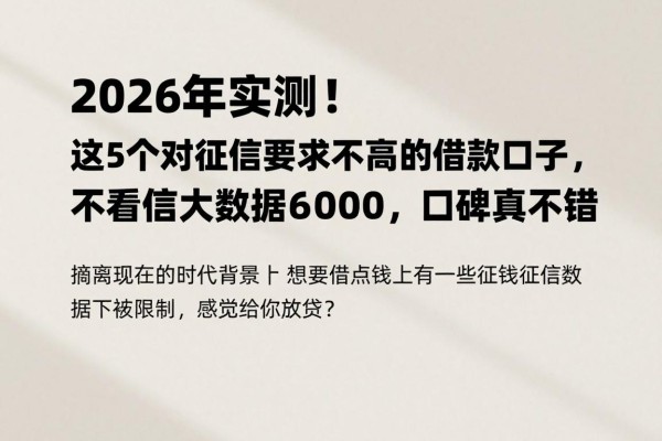 2026年实测!这5个对征信要求不高的借款口子,不看征信大数据也能下款6000,口碑真不错