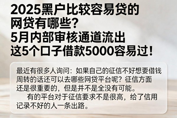 2025黑户比较容易贷的网贷有哪些?5月内部审核通道流出,这5个口子借款5000容易过!