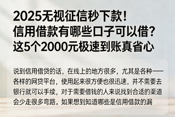 2025无视征信秒下款!信用借款有哪些口子可以借?这5个2000元极速到账真省心