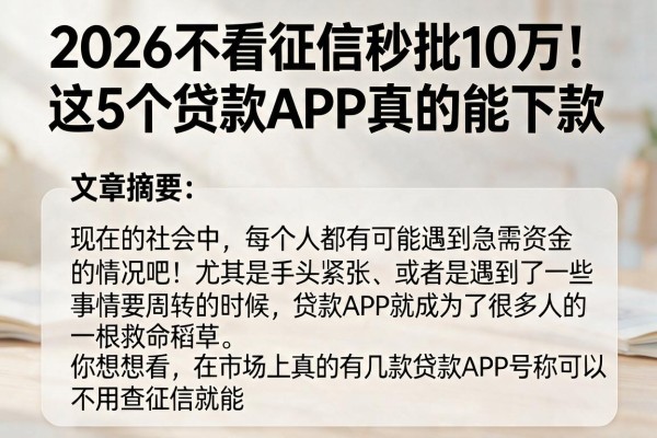 2026不看征信秒批10万！这5个贷款APP真的能下款