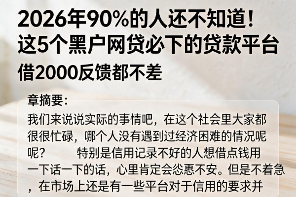 2026年90%的人还不知道!这5个黑户网贷必下的贷款平台,借2000反馈都不差