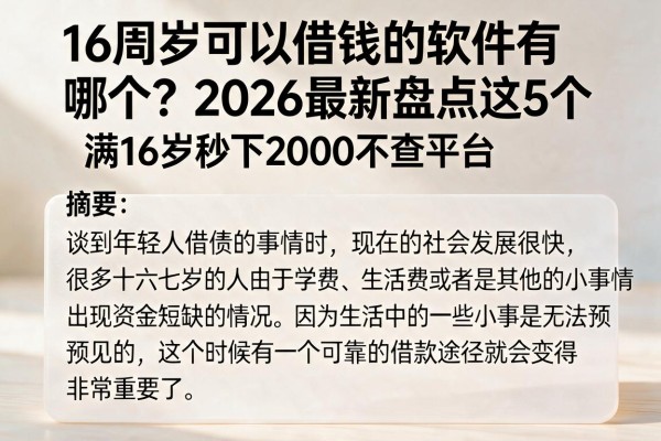 16周岁可以借钱的软件有哪个?2026最新盘点这5个满16岁秒下2000不查平台