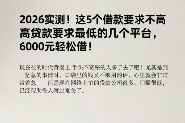 2026实测!这5个借款要求不高的贷款要求最低的几个平台,6000元轻松借!