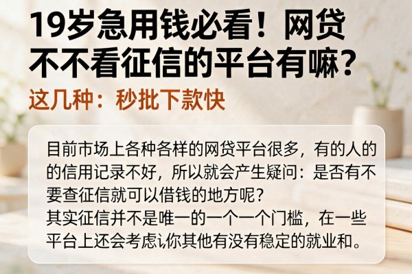 19岁急用钱必看！网贷不看征信的平台有嘛？这几种秒批下款快
