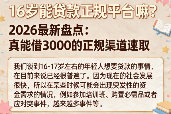 16岁能贷款正规平台嘛？2026最新盘点：真正能借3000的正规渠道速取