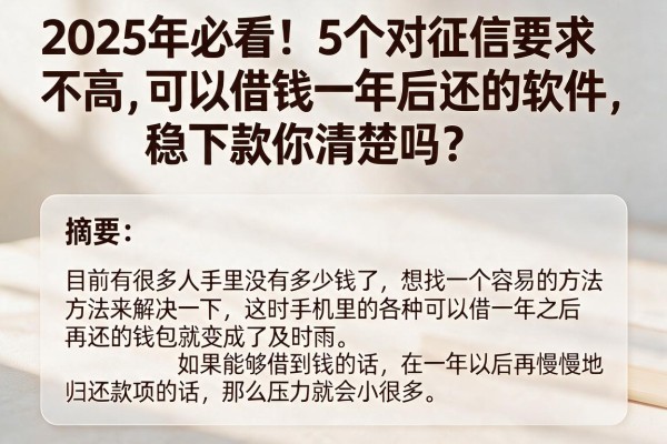 2025年必看!5个对征信要求不高、可以借钱一年后还的软件,稳下款你清楚吗?