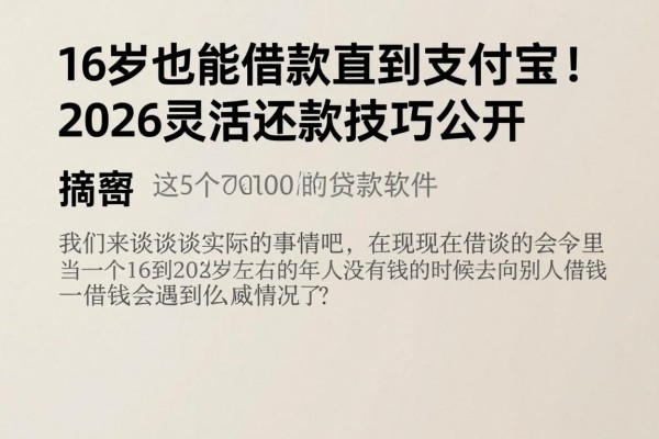 16岁也能借款直接到支付宝！2026灵活还款技巧公开，这5个秒下7000的贷款软件权威总结来了