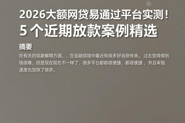 2026大额网贷易通过平台实测！5个近期放款案例精选，专解临时用钱之急