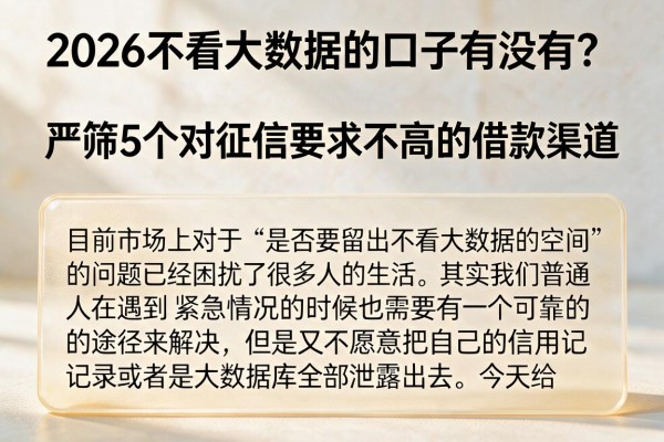 2026不看大数据的口子有没有?严筛5个对征信要求不高的借款渠道