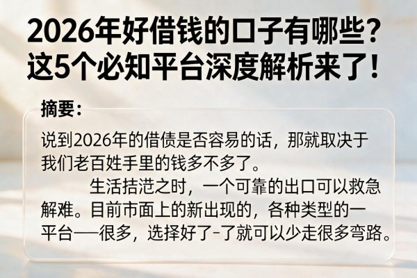 2026年好借钱的口子有哪些？这5个必知平台深度解析来了！