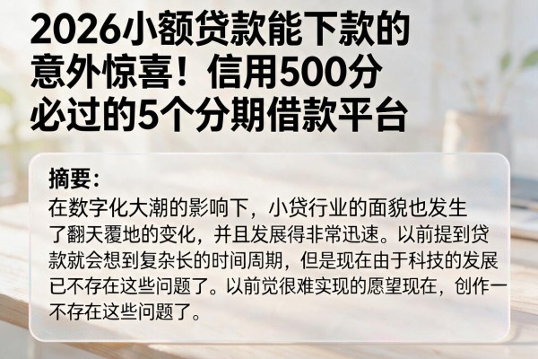 2026小额贷款能下款的意外惊喜!信用500分必过的5个分期借款平台
