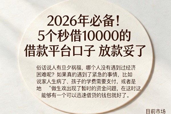 2026年必备！5个秒借10000的借款平台口子，放款妥了