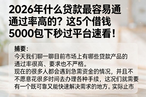2026年什么贷款最容易通过率高的?这5个借钱5000包下秒过平台速看!